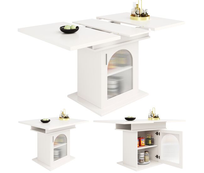 Mesa de comedor extensible rectangular 110-140máx cm de mdf,blanco