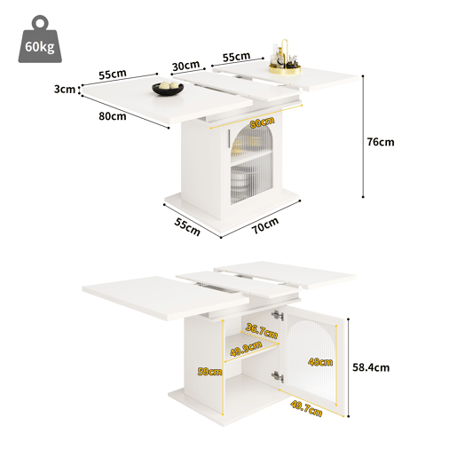 Mesa de jantar extensível retangular 110-140máx cm de mdf,branco Mesa de jantar extensível retangular 110-140máx cm de mdf,branco