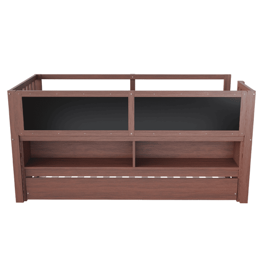 Cama infantil 90x200 - Cama extensível, com quadro negro, arrumação aberta, escada, madeira maciça - Castanho