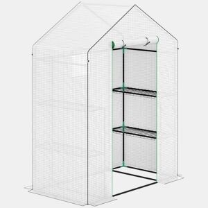 Outsunny Estufa de Jardim Estufa com 1 Porta 2 Janelas e Prateleiras de 2 Níveis em Forma de U para Cultivo de Plantas em Varanda Pátio 140x73x190 cm Branco