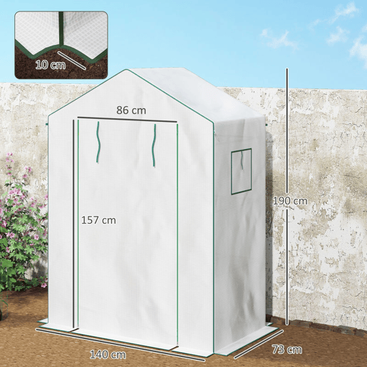 Outsunny Estufa de Jardim Estufa com 1 Porta 2 Janelas e Prateleiras de 2 Níveis em Forma de U para Cultivo de Plantas em Varanda Pátio 140x73x190 cm Branco