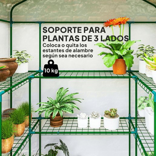 Outsunny Estufa de Jardim Estufa com 1 Porta 2 Janelas e Prateleiras de 2 Níveis em Forma de U para Cultivo de Plantas em Varanda Pátio 140x73x190 cm Branco