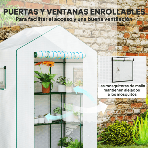 Outsunny Estufa de Jardim Estufa com 1 Porta 2 Janelas e Prateleiras de 2 Níveis em Forma de U para Cultivo de Plantas em Varanda Pátio 140x73x190 cm Branco