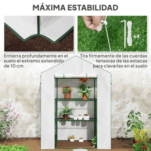 Outsunny Estufa de Jardim Estufa com 1 Porta 2 Janelas e Prateleiras de 2 Níveis em Forma de U para Cultivo de Plantas em Varanda Pátio 140x73x190 cm Branco