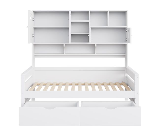Sofa-cama de madera 90 x 200 cm - con almacenamiento, gran cajón, cama juvenil, somier, blanco