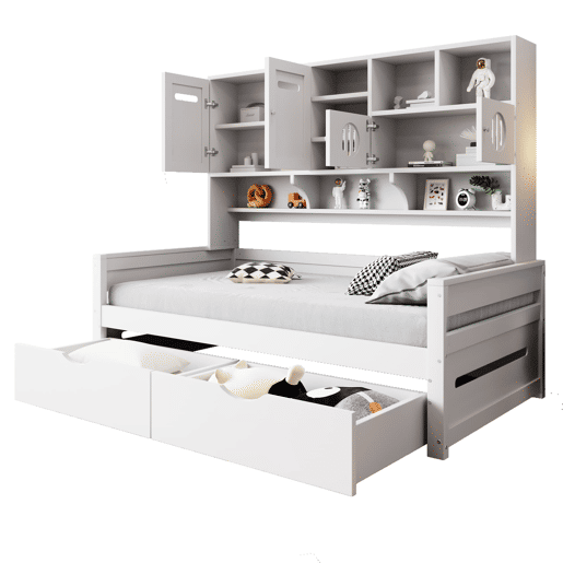 Sofá-cama de madeira 90 x 200 cm - Com arrumação, gaveta grande, cama juvenil, estrado, branco