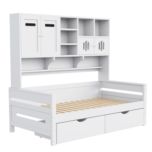 Sofá-cama de madeira 90 x 200 cm - Com arrumação, gaveta grande, cama juvenil, estrado, branco