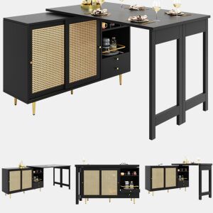 Mesa de bar extensível giratória de mdf,preto