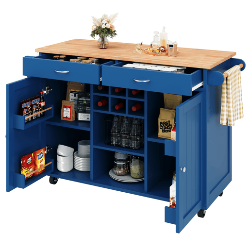 Carrinho de cozinha de mdf com 2 portas e 2 gavetas,azul