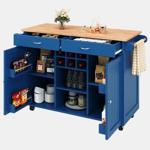 Carrinho de cozinha de mdf com 2 portas e 2 gavetas,azul