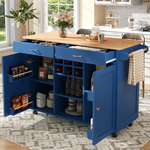 Carrinho de cozinha de mdf com 2 portas e 2 gavetas,azul