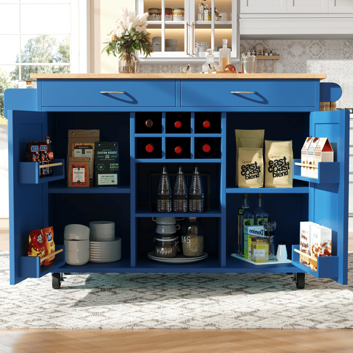Carrinho de cozinha de mdf com 2 portas e 2 gavetas,azul