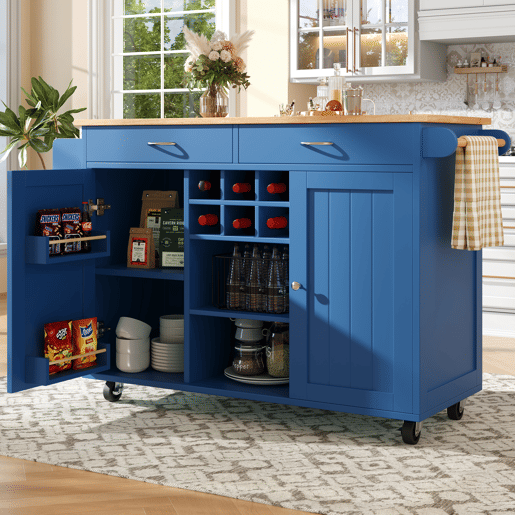 Carrinho de cozinha de mdf com 2 portas e 2 gavetas,azul