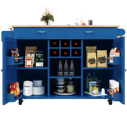 Carrinho de cozinha de mdf com 2 portas e 2 gavetas,azul