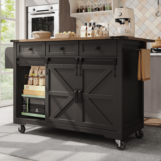 Carrinho de cozinha de mdf com 2 portas e 3 gavetas,preto Carrinho de cozinha de mdf com 2 portas e 3 gavetas,preto