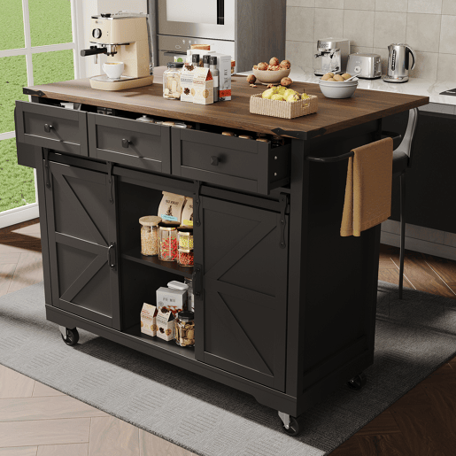 Carrinho de cozinha de mdf com 2 portas e 3 gavetas,preto Carrinho de cozinha de mdf com 2 portas e 3 gavetas,preto