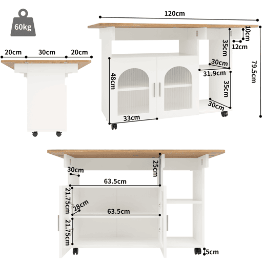 Carrinho de cozinha de mdf com 2 portas,branco Carrinho de cozinha de mdf com 2 portas,branco