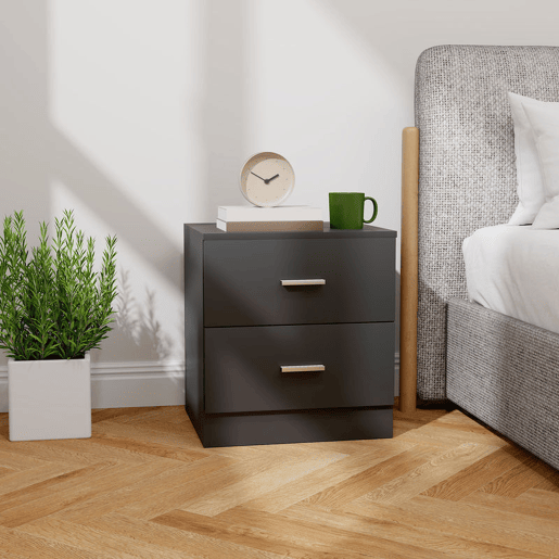 HOMCOM Mesa de Cabeceira Moderna, Mesinha de Cabeceira com 2 Gavetas, Mesa Auxiliar para Sala, Quarto, Closet, 45x39,5x49 cm, Preto