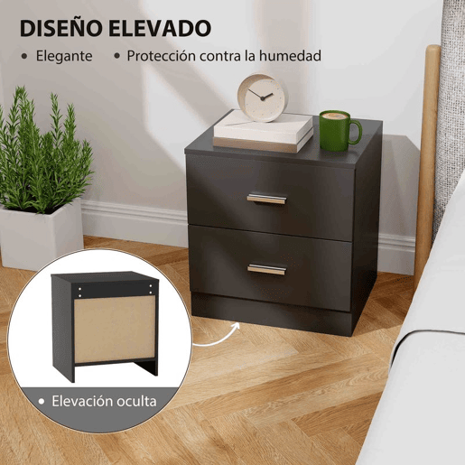 HOMCOM Mesa de Cabeceira Moderna, Mesinha de Cabeceira com 2 Gavetas, Mesa Auxiliar para Sala, Quarto, Closet, 45x39,5x49 cm, Preto