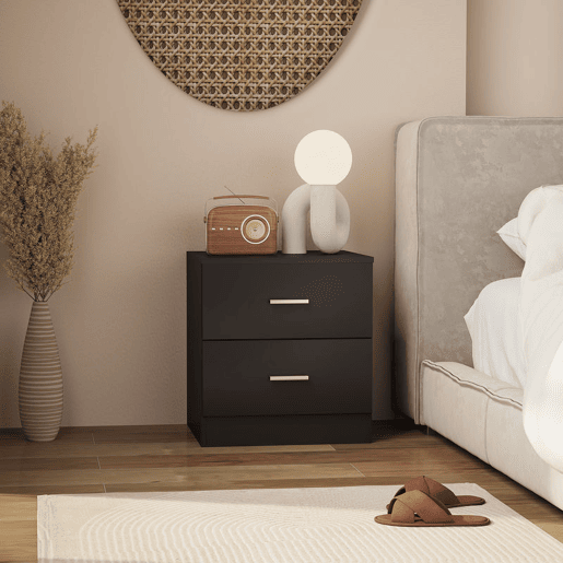 HOMCOM Mesa de Cabeceira Moderna, Mesinha de Cabeceira com 2 Gavetas, Mesa Auxiliar para Sala, Quarto, Closet, 45x39,5x49 cm, Preto