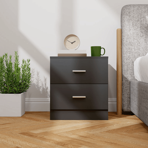 HOMCOM Mesa de Cabeceira Moderna, Mesinha de Cabeceira com 2 Gavetas, Mesa Auxiliar para Sala, Quarto, Closet, 45x39,5x49 cm, Preto