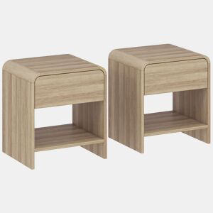 HOMCOM Conjunto de 2 Mesas de Cabeceira Nórdicas com Cantos Arredondados Gaveta e Prateleira Aberta Mesa Auxiliar para Sala Quarto 40x35x45 cm Madeira