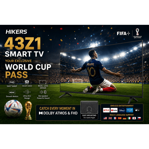 Hikers 43Z1 Televisões Smart TV - Ecrã 43 Polegadas Resolução FHD 1920*1080 Compatível Android Calidad Qualidade Som Dolby Atmos - Preto
