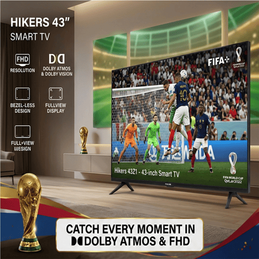 Hikers 43Z1 Televisões Smart TV - Ecrã 43 Polegadas Resolução FHD 1920*1080 Compatível Android Calidad Qualidade Som Dolby Atmos - Preto