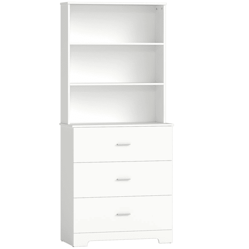 HOMCOM Estante para Livros de 6 Níveis Estante com 3 Gavetas 3 Prateleiras Abertas Armário Alto para Sala de Estar Estúdio Escritório 79x39,5x182,2 cm Branco