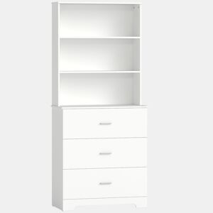 HOMCOM Estante para Livros de 6 Níveis Estante com 3 Gavetas 3 Prateleiras Abertas Armário Alto para Sala de Estar Estúdio Escritório 79x39,5x182,2 cm Branco