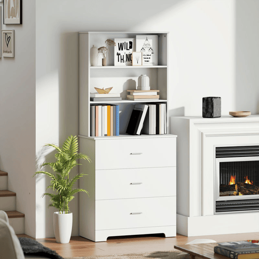 HOMCOM Estante para Livros de 6 Níveis Estante com 3 Gavetas 3 Prateleiras Abertas Armário Alto para Sala de Estar Estúdio Escritório 79x39,5x182,2 cm Branco