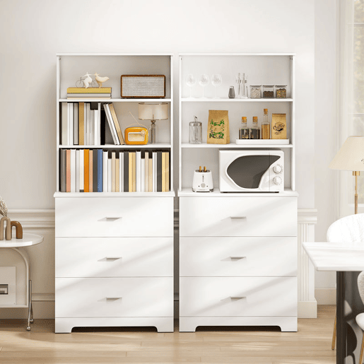 HOMCOM Estante para Livros de 6 Níveis Estante com 3 Gavetas 3 Prateleiras Abertas Armário Alto para Sala de Estar Estúdio Escritório 79x39,5x182,2 cm Branco