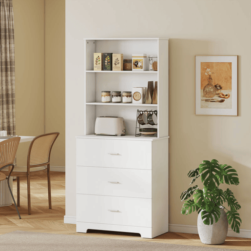 HOMCOM Estante para Livros de 6 Níveis Estante com 3 Gavetas 3 Prateleiras Abertas Armário Alto para Sala de Estar Estúdio Escritório 79x39,5x182,2 cm Branco