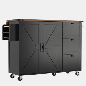 Carrinho de cozinha de mdf com 2 portas e 3 gavetas,preto