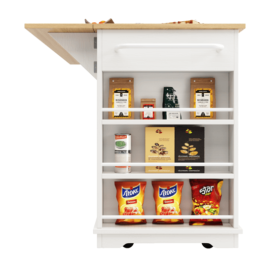 Carrinho de cozinha de mdf com 2 portas e 2 gavetas,branco