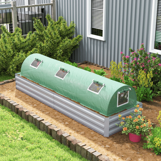 Outsunny Estufa de Exterior 300x80x45 cm Estufa de Jardim com 5 Janelas de Rede Enroláveis, Estrutura em Aço e Cobertura de PE 140gm² Anti-UV para Cultivo de Plantas e Flores Verde