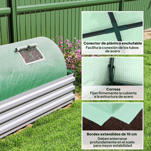 Outsunny Estufa de Exterior 300x80x45 cm Estufa de Jardim com 5 Janelas de Rede Enroláveis, Estrutura em Aço e Cobertura de PE 140gm² Anti-UV para Cultivo de Plantas e Flores Verde
