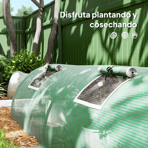Outsunny Estufa de Exterior 300x80x45 cm Estufa de Jardim com 5 Janelas de Rede Enroláveis, Estrutura em Aço e Cobertura de PE 140gm² Anti-UV para Cultivo de Plantas e Flores Verde