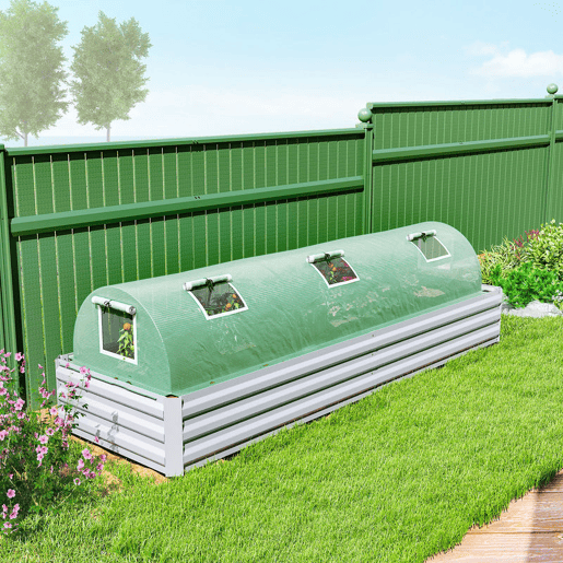 Outsunny Estufa de Exterior 300x80x45 cm Estufa de Jardim com 5 Janelas de Rede Enroláveis, Estrutura em Aço e Cobertura de PE 140gm² Anti-UV para Cultivo de Plantas e Flores Verde