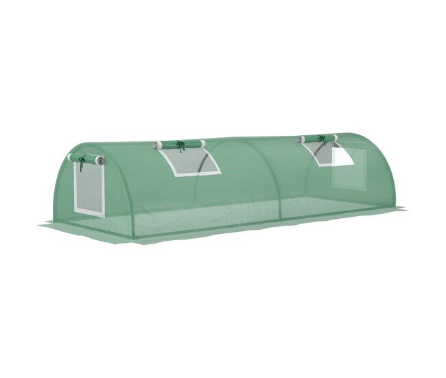 Outsunny invernadero de exterior, 200x80x45 cm, invernadero de jardín con 4 ventanas enrollables de malla, marco de acero y cubierta de pe 140g/㎡ anti-uv para cultivos, plantas, flores, verde
