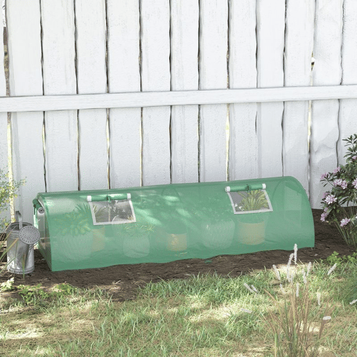 Outsunny Estufa de Exterior, 200x80x45 cm Estufa de Jardim com 4 Janelas de Rede Enroláveis Estrutura em Aço e Cobertura de PE 140gm² Anti-UV para Cultivo de Plantas e Flores Verde