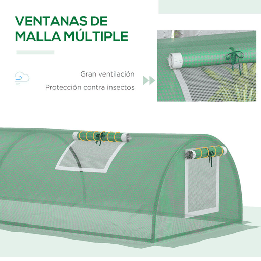 Outsunny Estufa de Exterior, 200x80x45 cm Estufa de Jardim com 4 Janelas de Rede Enroláveis Estrutura em Aço e Cobertura de PE 140gm² Anti-UV para Cultivo de Plantas e Flores Verde