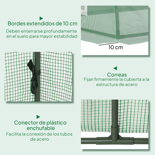 Outsunny Estufa de Exterior, 200x80x45 cm Estufa de Jardim com 4 Janelas de Rede Enroláveis Estrutura em Aço e Cobertura de PE 140gm² Anti-UV para Cultivo de Plantas e Flores Verde
