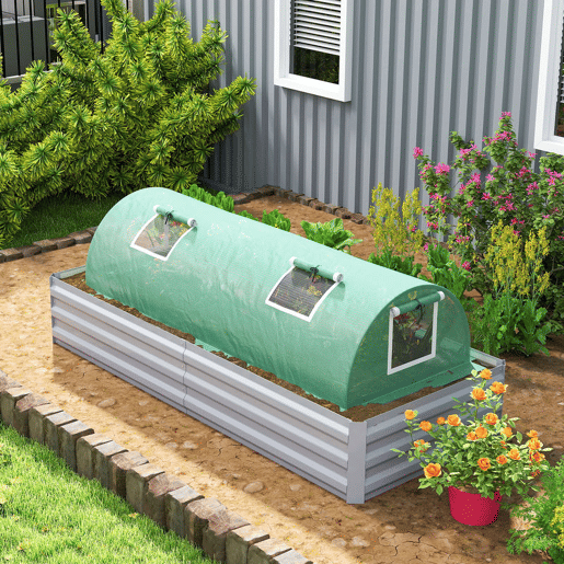 Outsunny Estufa de Exterior, 200x80x45 cm Estufa de Jardim com 4 Janelas de Rede Enroláveis Estrutura em Aço e Cobertura de PE 140gm² Anti-UV para Cultivo de Plantas e Flores Verde