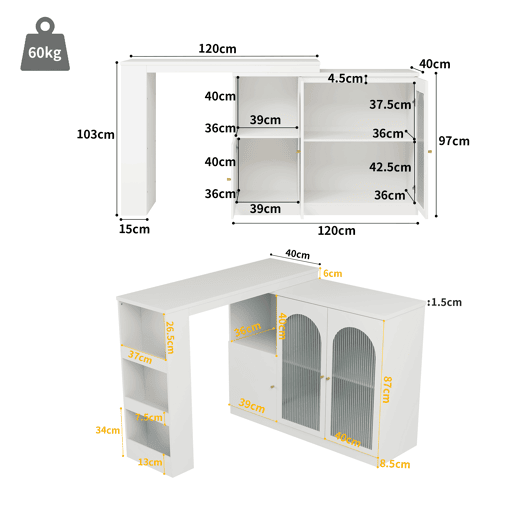 Mesa de bar extensível giratória de mdf,branco Mesa de bar extensível giratória de mdf,branco