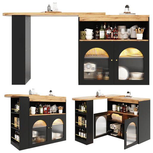 Mesa de bar extensível giratória de mdf com luz led,preto