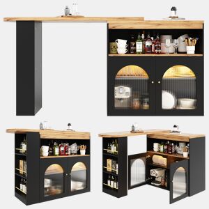 Mesa de bar extensível giratória de mdf com luz led,preto