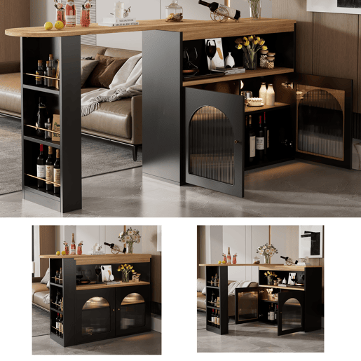 Mesa de bar extensível giratória de mdf com luz led,preto