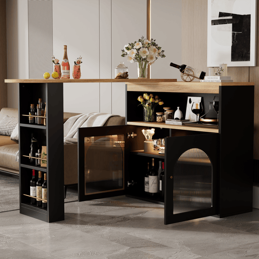 Mesa de bar extensível giratória de mdf com luz led,preto