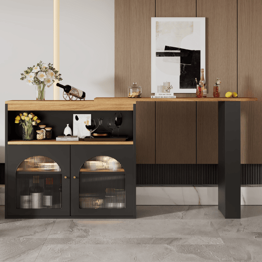 Mesa de bar extensível giratória de mdf com luz led,preto